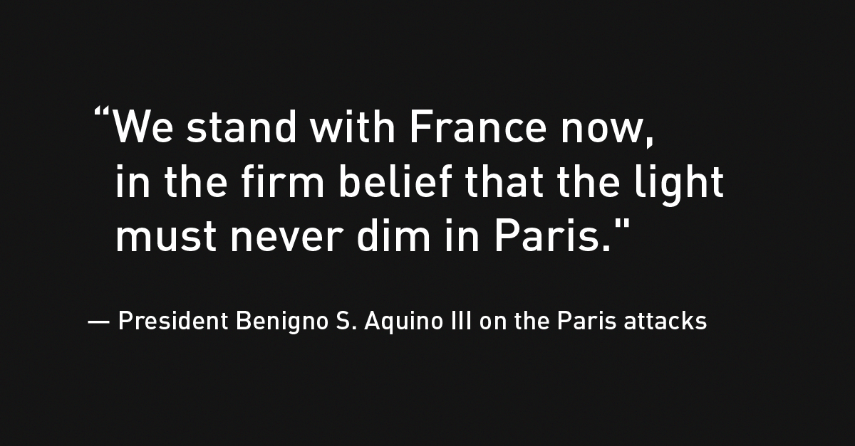 govph's tweet photo. President Aquino's statement on the #ParisAttacks: https://t.co/IWbnDAPvHV https://t.co/SAN8aUocvM