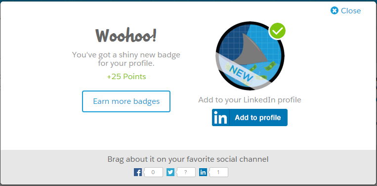jenwlee's tweet image. Got me a new shiny badger...#67Badges #TrailheadAddict