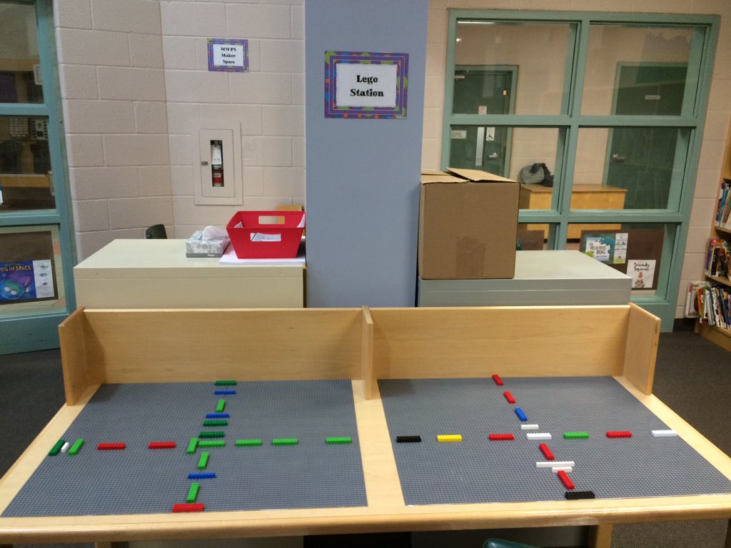 KeiFanjoy's tweet photo. Lego table is ready to go for the start of my Lego club on Tuesday! #makerspace #librarydiy https://t.co/WufmWVAaeK
