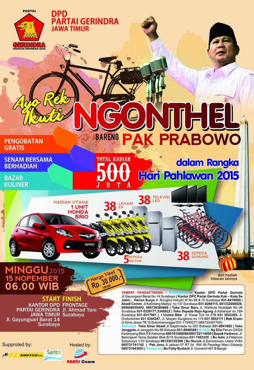 united_bike's tweet photo. This week event: Ngonthel Bareng Pak Prabowo @ Surabaya, 15 November 2015. #UnitedBike https://t.co/VqWIXAo1uX