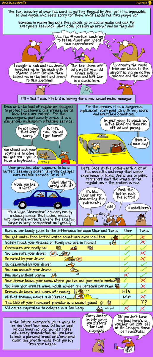 clickhereAU's tweet image. #FirstDogontheMoon's handy guide to the difference between #Uber &amp;amp; Taxis!⇩ #socialmedia #ridesharing