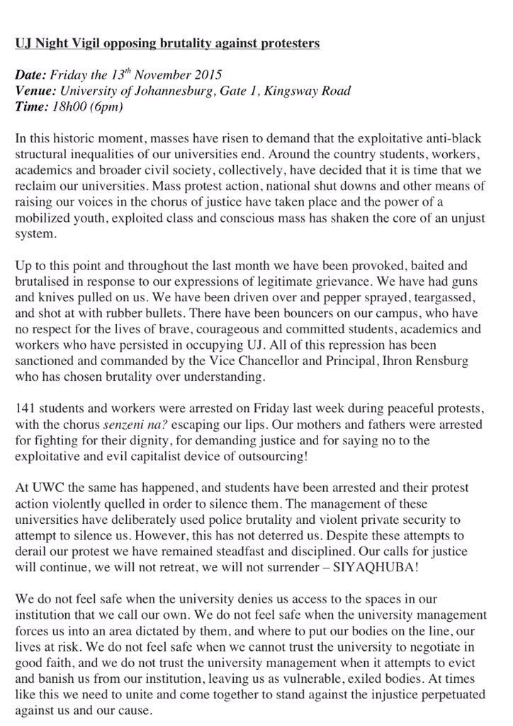 dflwits's tweet photo. We condemn the violence inflicted upon peaceful student protesters in South Africa. We say #NoToStateViolence https://t.co/49NapiAQSf