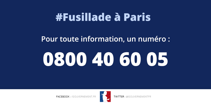 #Fusillade à Paris : pour toute information, un numéro > 0800 40 60 05
