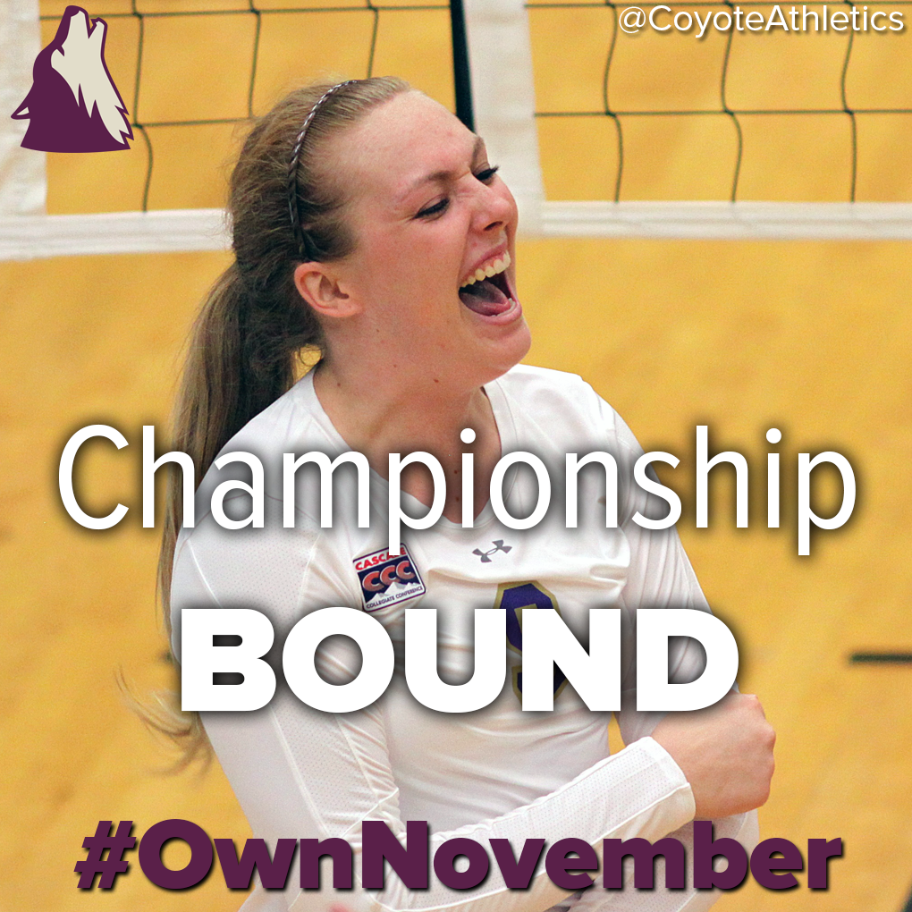 YoteAthletics's tweet photo. @YotesVolleyball advances to the @CCCSports Championship game tomorrow night after defeating No.15 SOU #OwnNovember https://t.co/F4E5MicT1y