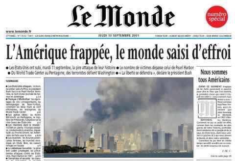AllaireMatt's tweet photo. After 9/11, this French newspaper stated "We are all American." 
 
Today, We are all French. 
 
#PrayForParis https://t.co/RgkZryiFxn