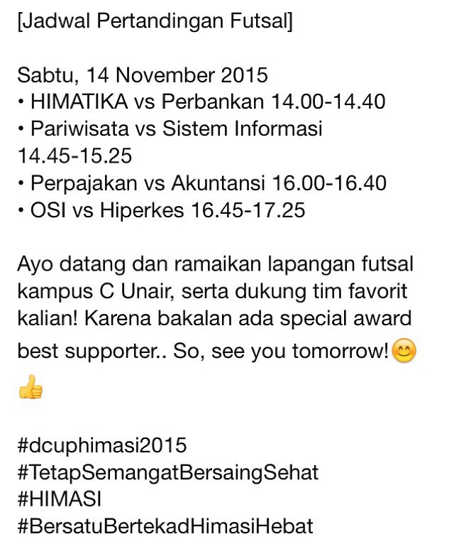 dcuphimasi's tweet photo. Yuk nanti datang ke lapangan futsal kampus c jam 2 siang! 😊 @UnairSurabaya https://t.co/kz6kvJmF9i