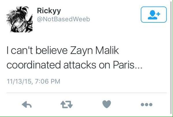 kooIaidcurls's tweet photo. Zayn doesn't deserve any of this. Please stop and just pray for paris
#PrayForParis https://t.co/2Mv0rNamxc