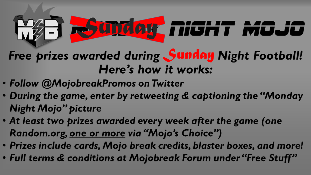 MojobreakPromos's tweet photo. #SundayNightMojo will get underway, right after kickoff of the Seahawks &amp; Cardinals! Here's an updated slide... https://t.co/NdYFfmYwe6