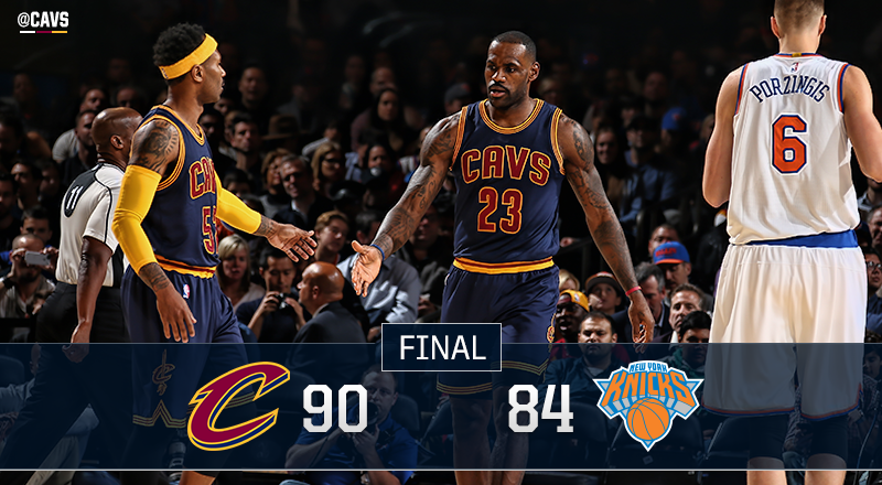 cavs's tweet photo. EIGHT STRAIGHT.

31 from @KingJames &amp; 20 from @mowilliams helped power the huge #CavsKnicks comeback victory. https://t.co/4Nkuacq54C