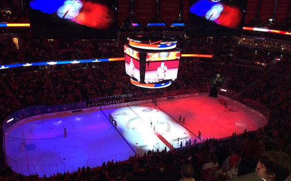 fox5dc's tweet photo. PHOTO: @washcaps pay tribute to victims of #ParisAttacks: https://t.co/KxhLKdXmRC #prayforparis #PrayersForParis https://t.co/Jjzcvsp6Ae