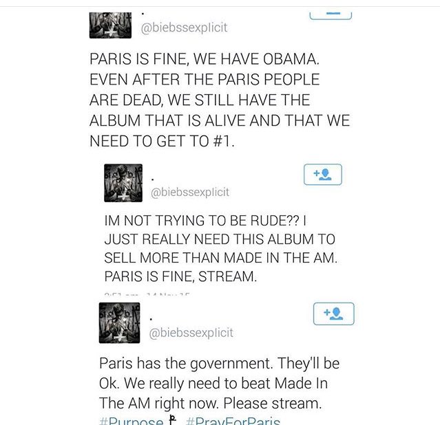 1DNowUpdates_'s tweet photo. And here we have the difference between Directioners &amp; some Beliebers #PrayForParis  this is disgusting tbh https://t.co/kNQZbX0yMI
