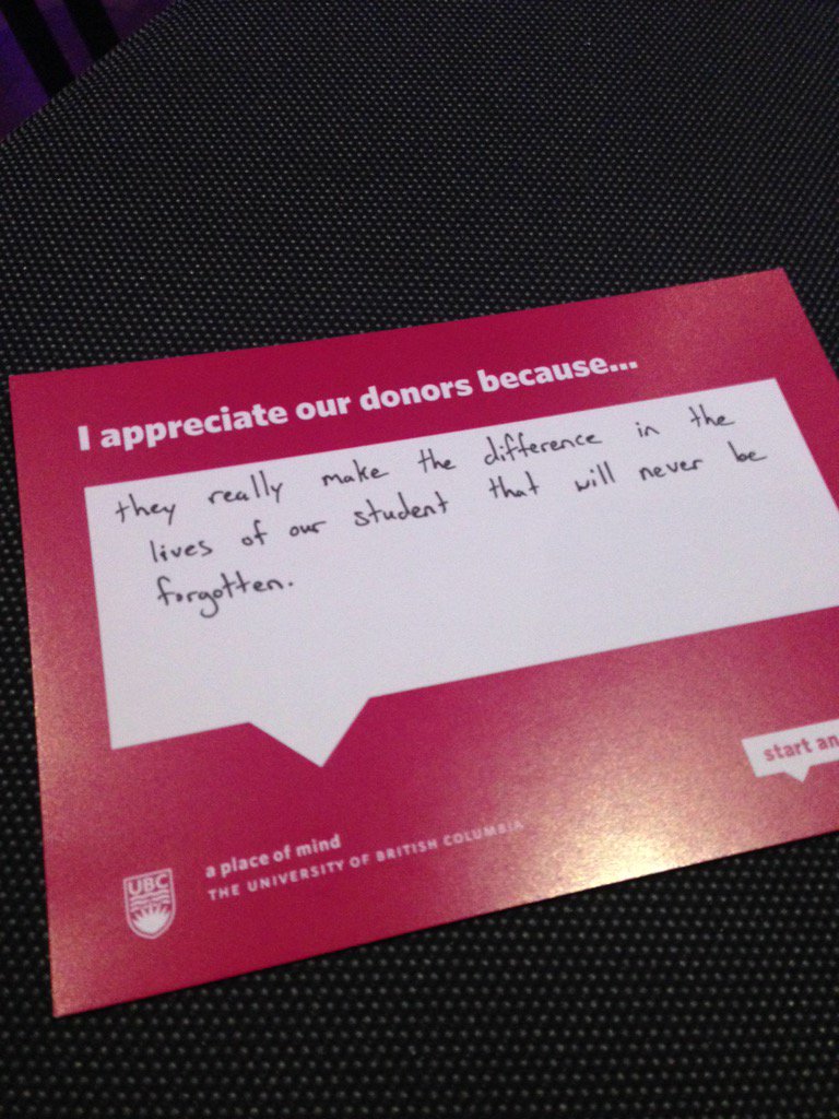 shansterling's tweet photo. At the campaign finale for the #UBC #startanevolution campaign with @darranfernandez. Nice touch: thank you note https://t.co/WUEIRVyzbF