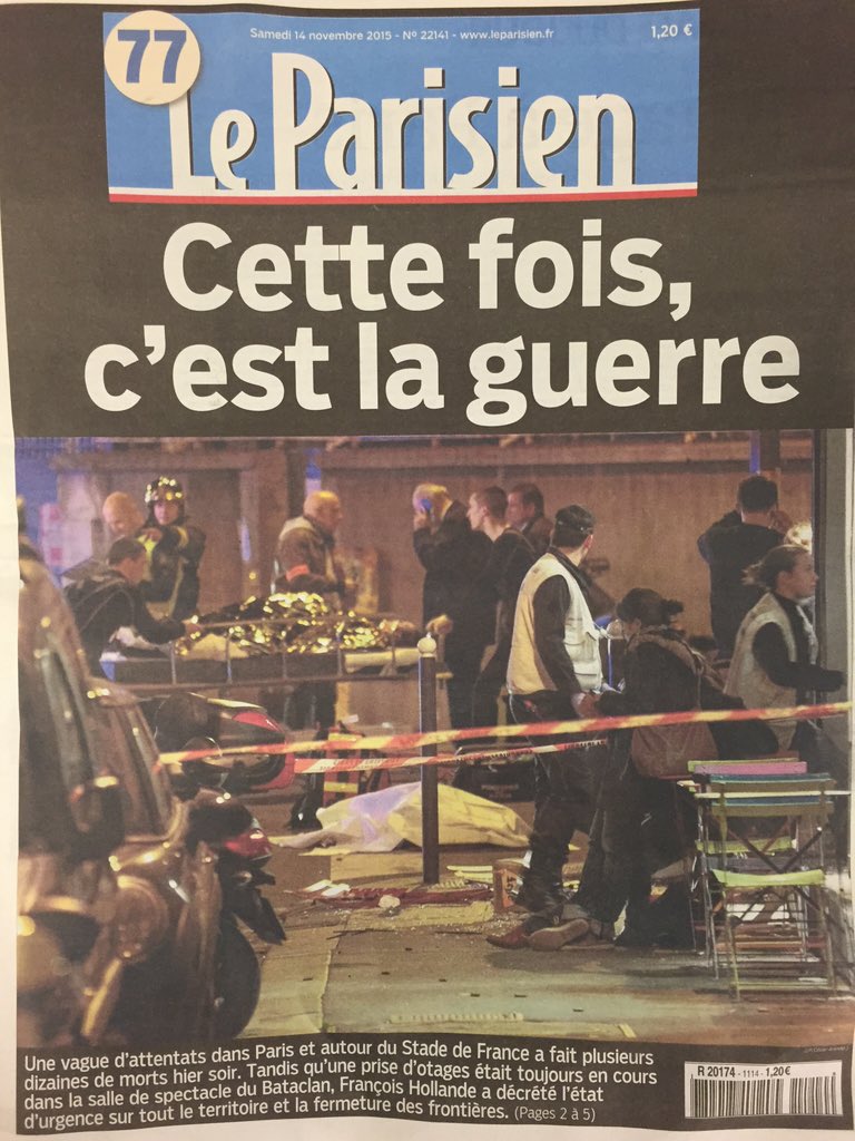 CNEWS's tweet photo. "Cette fois, c'est la guerre"
En une du Parisien. https://t.co/18kxdoKBdN