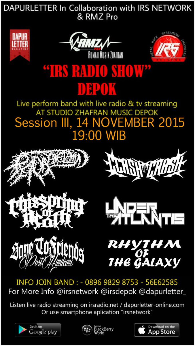 Nah, siapkan waktu klian mlm ini di irsradio.net . Session III brsama band2 keren ! \m/