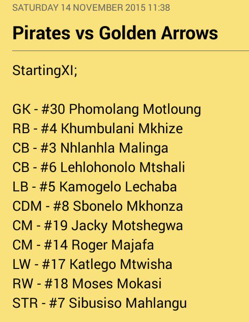 YoungBucs's tweet photo. #FollowTheFuture StartingXI @Orlando_Pirates @thandi_399 @goldenarrowsfc1 @Asidlali #OPFC https://t.co/nUuPsZ0eKy