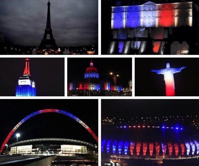 FrancescaASelf's tweet photo. When the City of Lights is in darkness, the rest of the world lights up in unity - wonderful 🇫🇷❤️ #ParisAttacks https://t.co/ug4RkrVpoY
