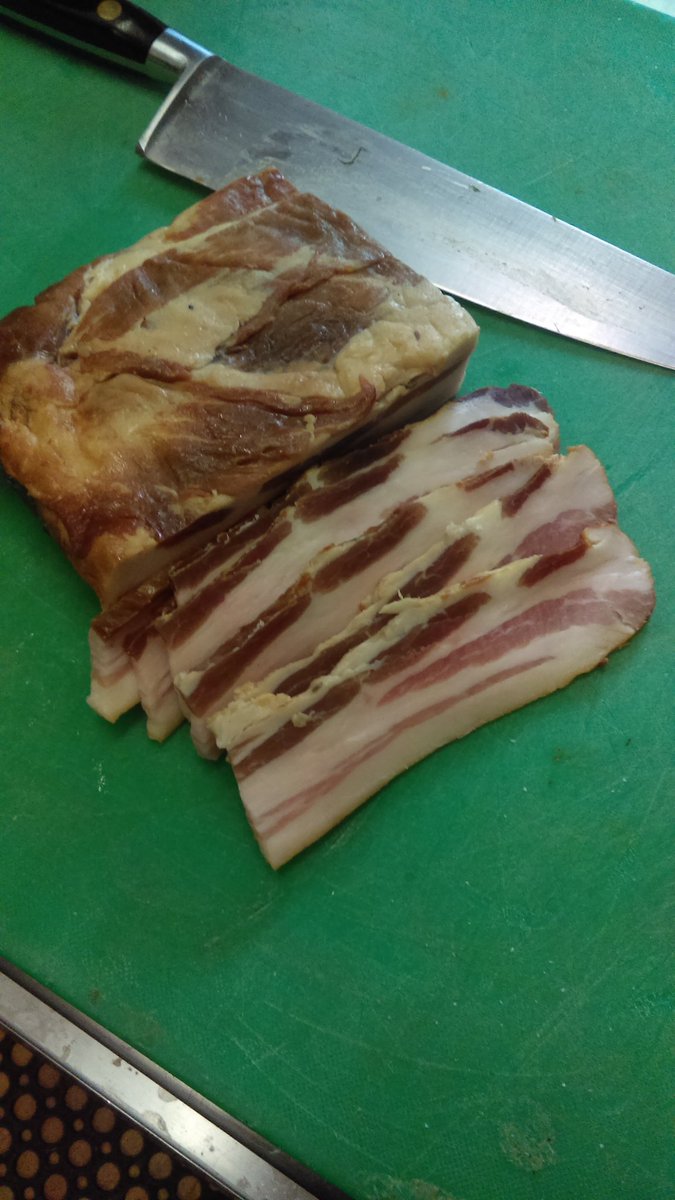 nickwoolard's tweet photo. @FoodieAboutTown I'm here guys just finished slicing my first batch of house made bacon https://t.co/nB4YuMtGRZ