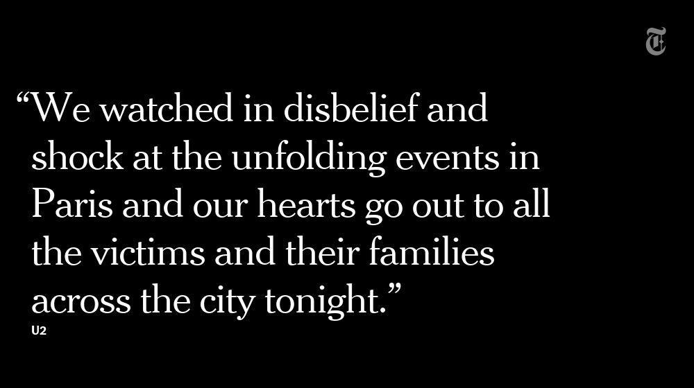 nytimes's tweet photo. U2 canceled a concert scheduled for Saturday in Paris https://t.co/ddxk4pjviN https://t.co/EOcd0uIHio