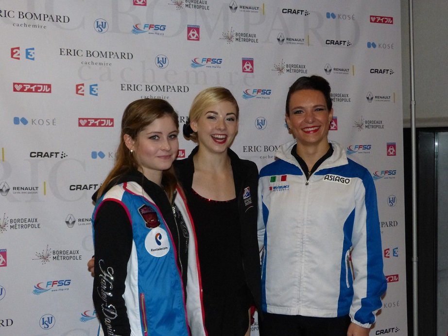 gpfbarcelona's tweet photo. #GPBordeaux #TEB15 Top 3 Ladies SP 1. @GraceEGold (USA)  2. Julia Lipnitskaya (RUS) 3. @robyrode (ITA) https://t.co/yoAQCPwDrd