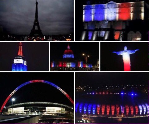 zaynbaabe's tweet photo. Paris turned their lights out as a sign of mourning, but the world lit theirs up showing support. ❤️

#PrayForParis https://t.co/sodzPRDTXj