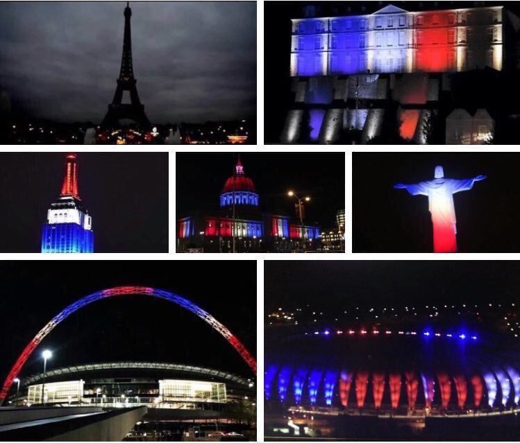 Kikiarcherbooks's tweet photo. When the City of Lights goes dark, the world lights up in support. 🇫🇷 #ParisAttacks https://t.co/eR4kfrsaPO
