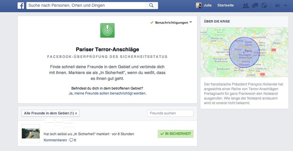 JuliaHartmannDI's tweet photo. Facebooks interessante Reaktion auf den Terror #ParisAttacks #NousSommesUnis https://t.co/UopNDI9StN