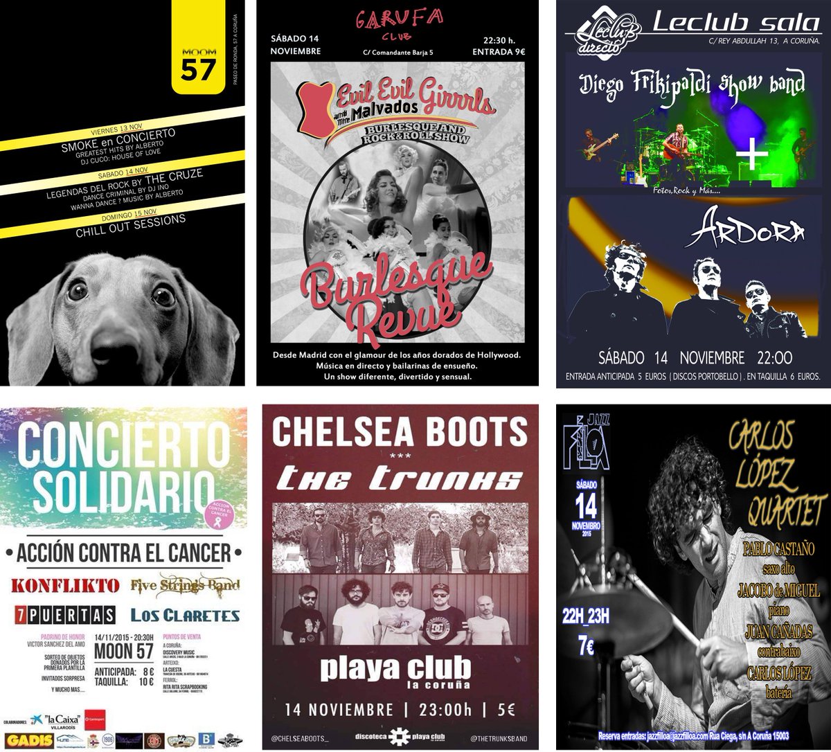 #FelizSabado #Coruña Proponemos 7 #ConciertosEnCoruña para esta noche 👉ow.ly/UB2cl  #rock #jazz #musica