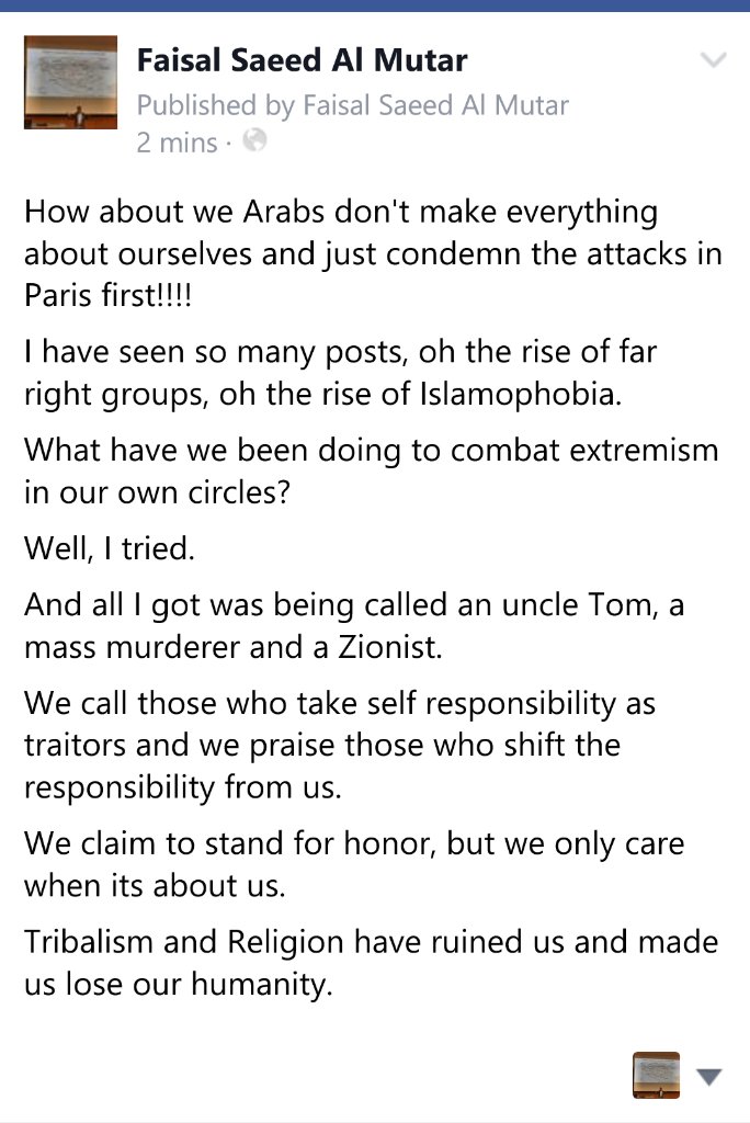 Religion and tribalism made us lose our humanity. #Paris #Arabs #Islam #ISIS