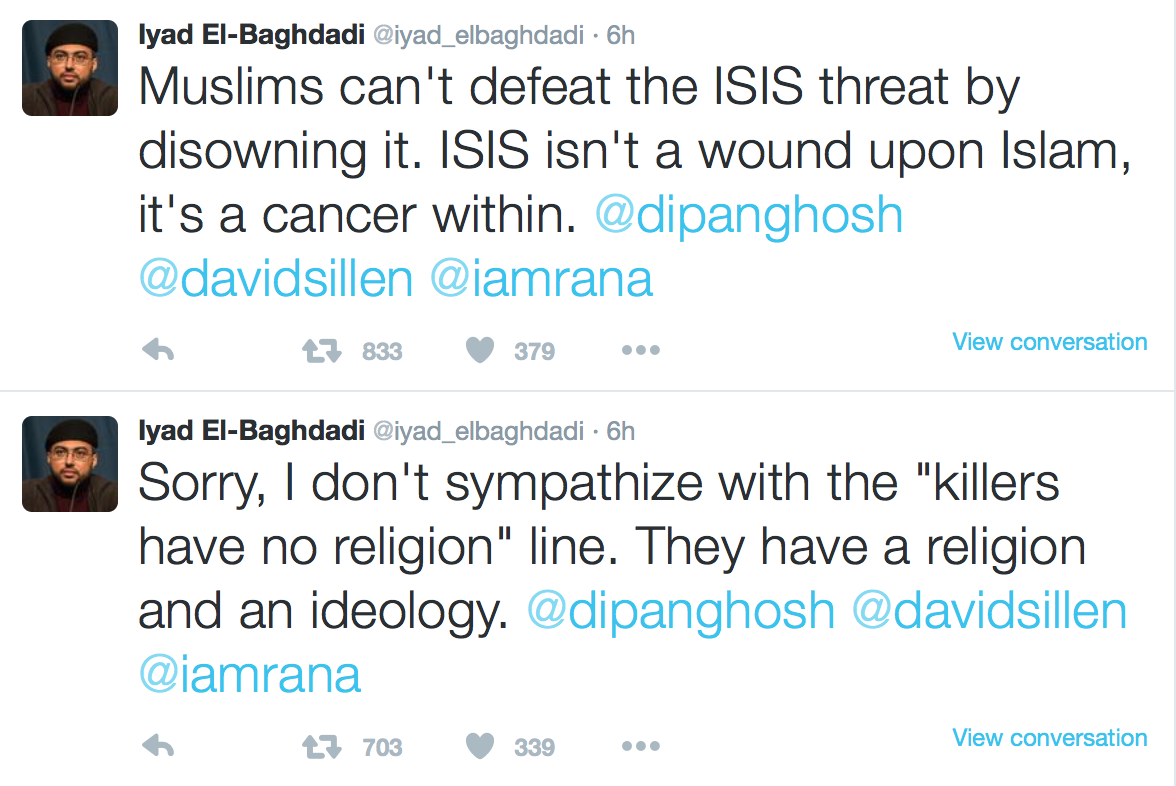sankrant's tweet photo. Three different responses to the #ParisAttack. Spot the Islamist.  @MehrTarar @RanaAyyub  @QueenRania https://t.co/1eWRni02GA