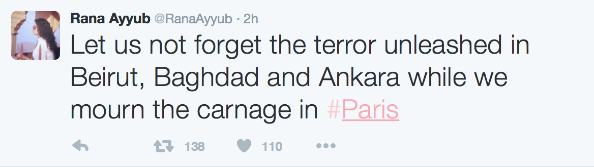 sankrant's tweet photo. Three different responses to the #ParisAttack. Spot the Islamist.  @MehrTarar @RanaAyyub  @QueenRania https://t.co/1eWRni02GA