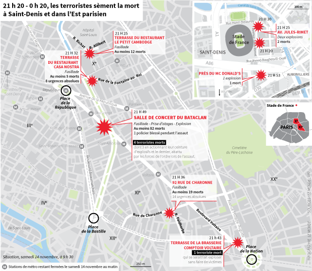 LM_enCartes's tweet photo. #carte du déroulement des attentats de #ParisAttacks par @lemondefr @LM_enCartes https://t.co/l30ibww7KE