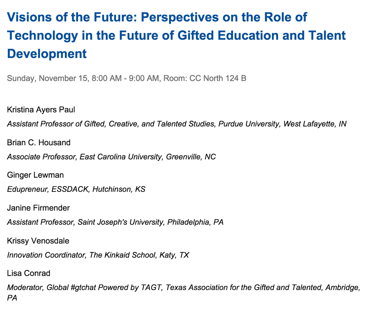 GingerLewman's tweet photo. Ready to look into the FUTURE of GT? Must-see session tomorrow: https://t.co/onzMtq0ufN #nagc15 #gtchat #nagc2015 https://t.co/zSuEqcsLPF