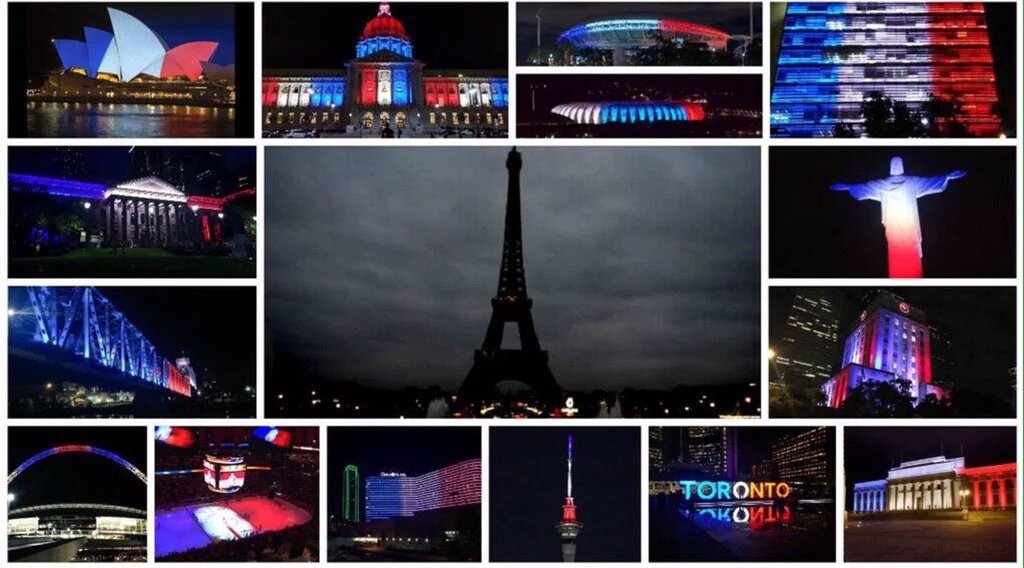 AryaElisse's tweet photo. Se apaga la luz de una hermosa ciudad , y las del mundo se encienden en acto de solidaridad #TodosSomosParis https://t.co/g8HU0i3jd9