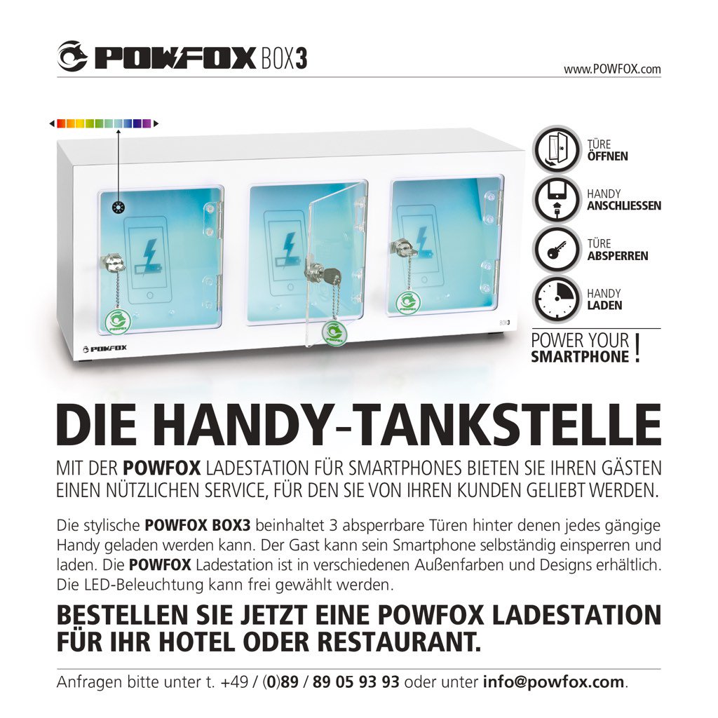 PowFox's tweet photo. Gastronomen und Hoteliers aufgemerkt: POWFOX - DIE HANDY-TANKSTELLE für Ihre Gäste. #powfox https://t.co/itJlI1ixwl https://t.co/X0eezwZCl6