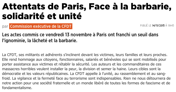 Notre déclaration sur les attentats de cette nuit. #Unité #Solidarité