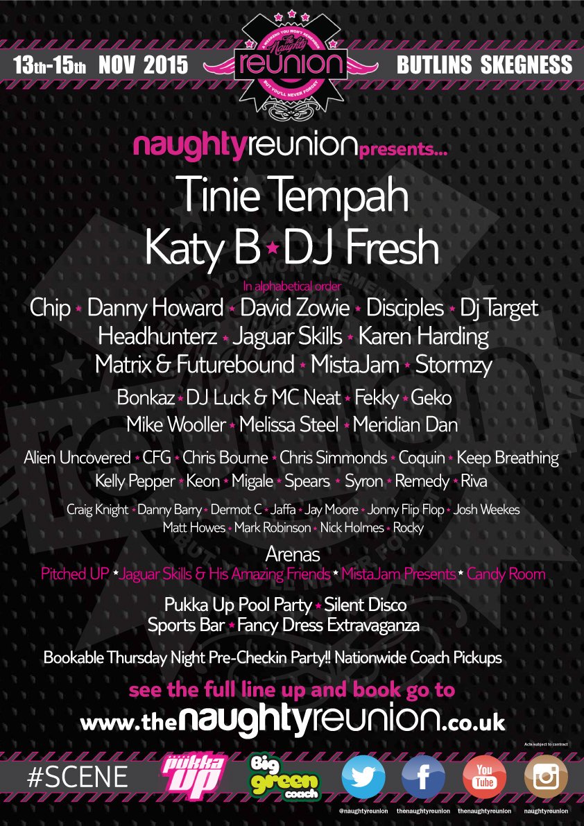 @naughtyreunion CONTINUES TONIGHT WITH <a href="/DJLUCKofficial/">DJ LUCK</a> &amp; <a href="/MCNEATofficial/">MC Neat</a> PLUS <a href="/mistajam/">mistajam</a> <a href="/DJTarget/">Grime Kids OUT NOW</a> &amp; MORE! #Butlins