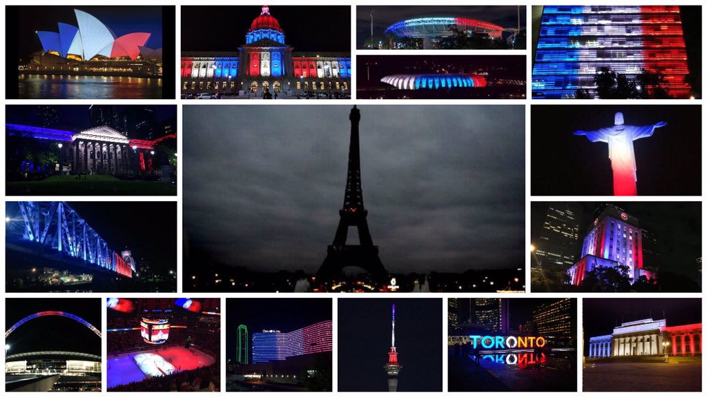EricTTung's tweet photo. "When Paris turned out its lights, the rest of the world turned them on." https://t.co/EpXcX3m9Ut #ParisAttacks https://t.co/qPzS12h4b2