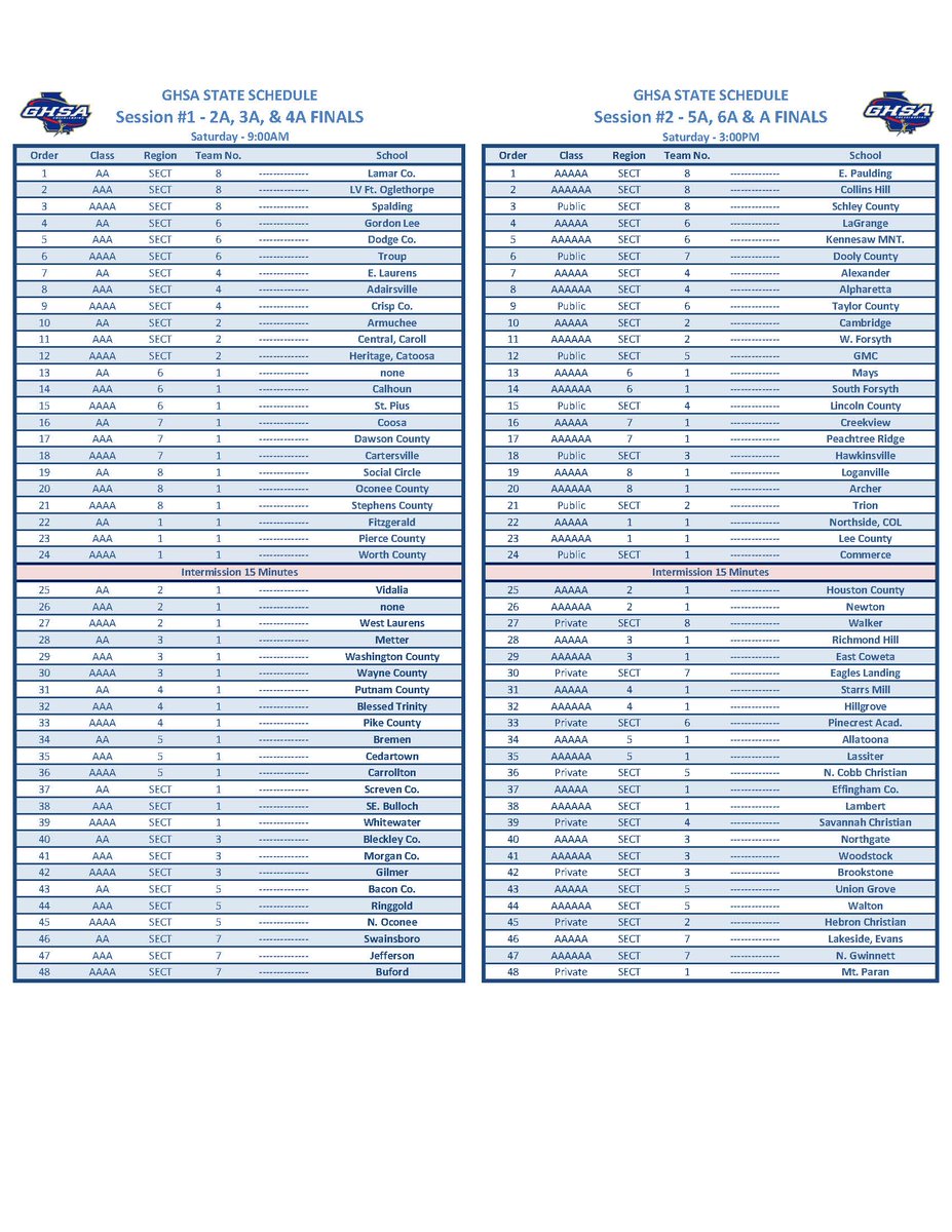 OfficialGHSA's tweet photo. Good morning Cheerleading Fans!  Here is Sat. Schedule. All sessions live on @NFHSNetwork  Good luck in the Finals. https://t.co/eMgKbPuBFo