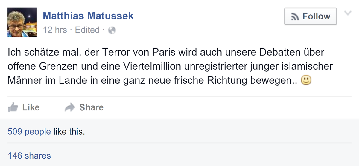 SimonHurtz's tweet photo. Vier Reaktionen auf #Paris, eine widerwärtiger als die andere. #NousSommesUnis https://t.co/CS9V8lW1mY