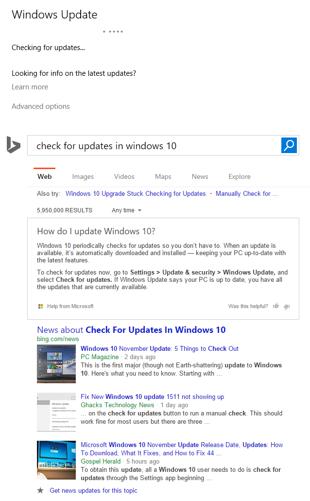 stephenrea's tweet image. So @Microsoft @Windows 10 #Threshold2 is a #smartass Click Learn more and get a @Bing Search
