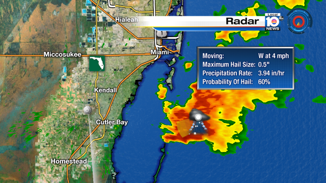 STORMS ON RADAR - a storm rolling into Biscayne Bay at a slow rate. Producing almost 4 inches of rain per hour! https://t.co/sbSMZDQ2RJ