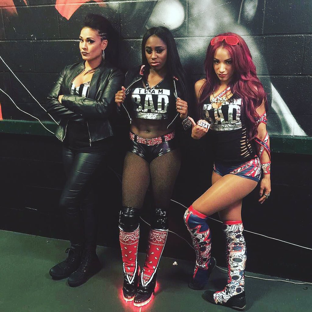 WWEResult's tweet photo. RT SashaBanksWWE: Last one!! Let's go do this #WWEMinehead #TeamBAD #LegitBoss https://t.co/CmjTqgdiOL