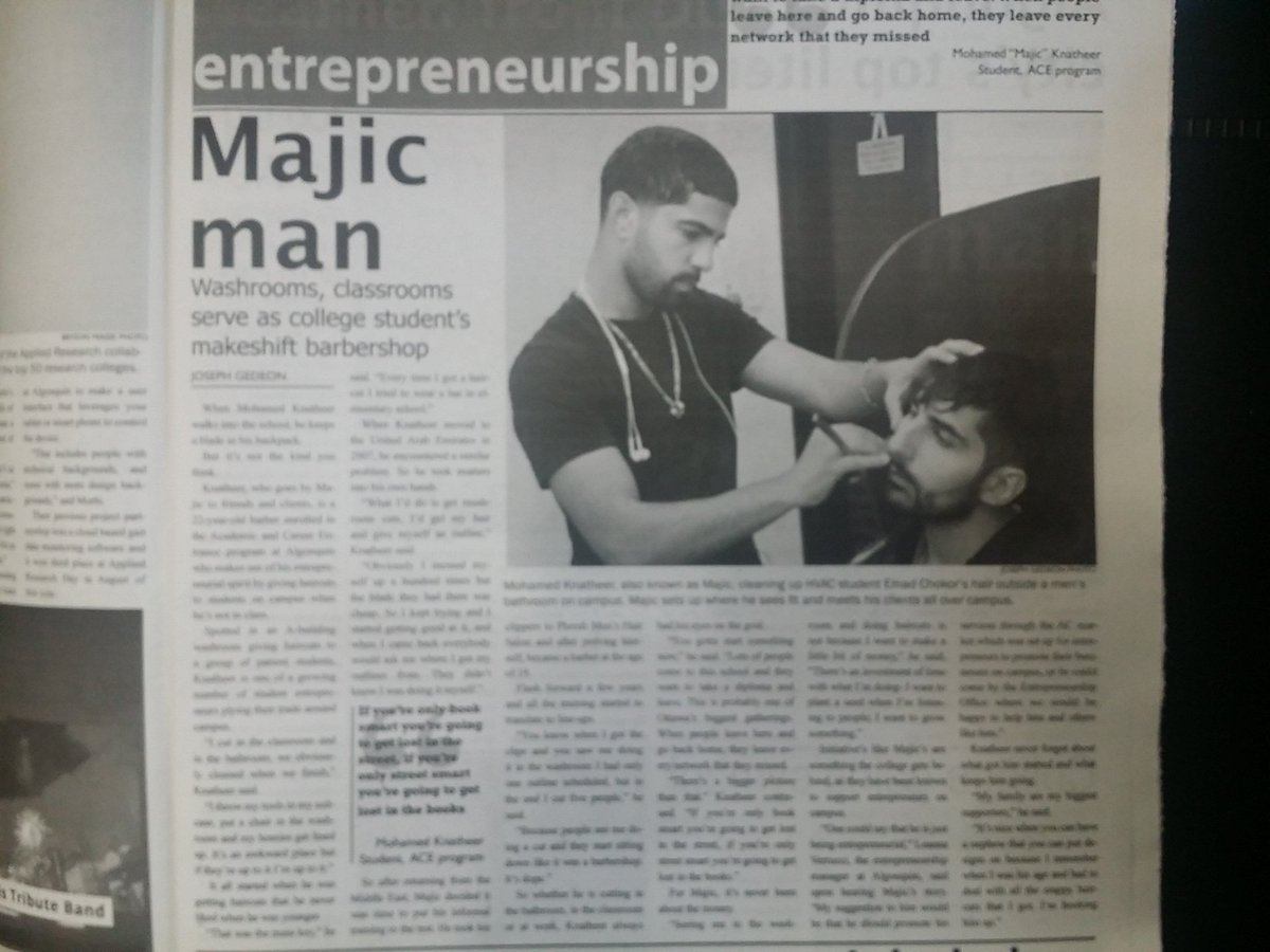 phreshbarber's tweet photo. Moe is introducing his talent @AlgonquinColleg more about his story in this week's issue of the Algonquin Times. https://t.co/k7yDPj98rf
