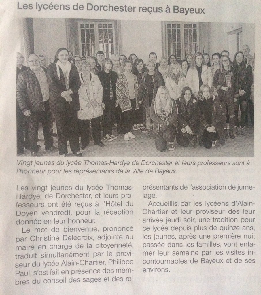 Réception à la mairie de Bayeux vendredi (Ouest France)