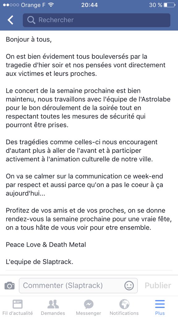 Slaptrackasso's tweet photo. On maintient le concert de vendredi prochain + d'infos sur fb #orleans #concert #NotAfraid @AstroOrleans https://t.co/TmxWOssPOx