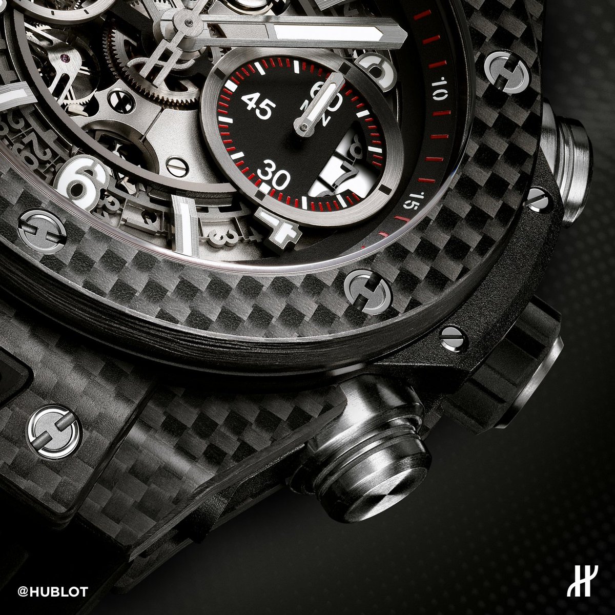 Hublot's tweet image. Carbon fiber case + #Hubot Unico movement are exemplary of our manufacturing prowess. bit.ly/1T5it9L