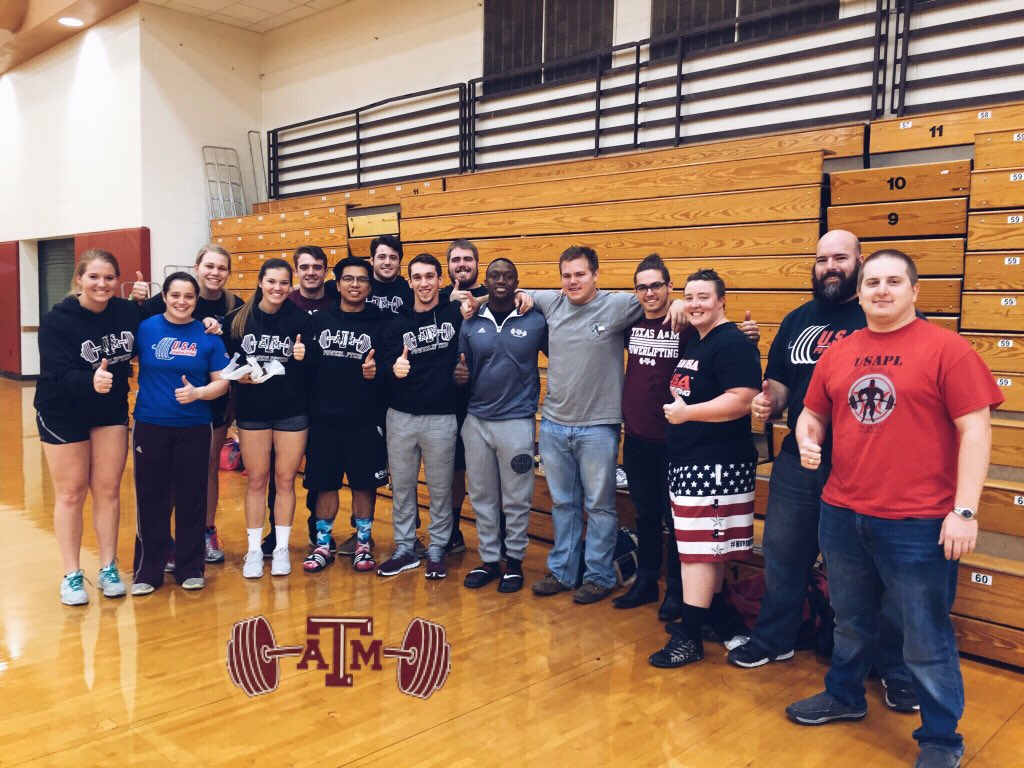 AggieLifting's tweet photo. Current and former Texas A&M Powerlifting members at the Longhorn Open in Austin, TX. #HornsDown #SCAlum #TamuPL https://t.co/uDr1UoBuSv