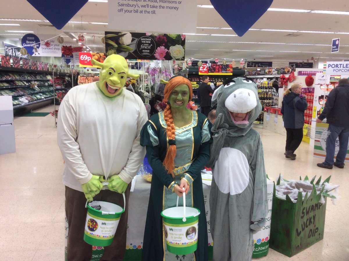 Shrek, Fiona and Donkey supporting <a href="/CHSW/">Children's HospiceSW</a>