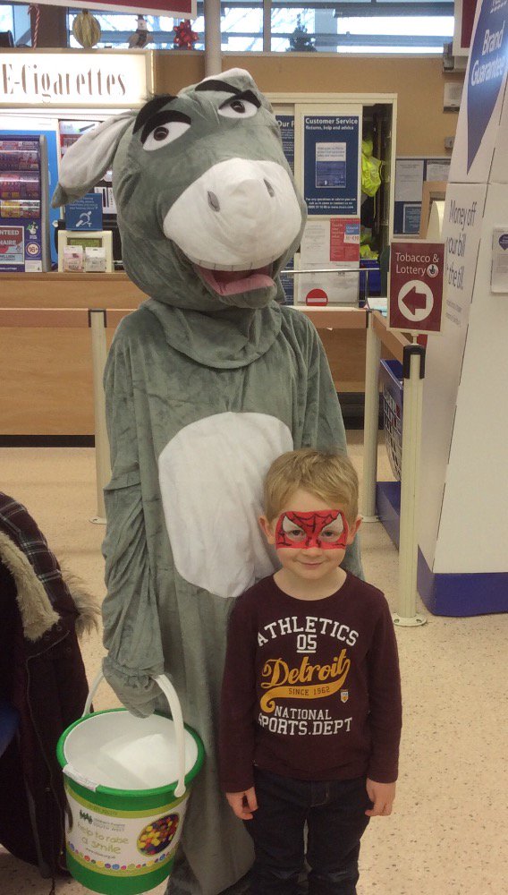 A Happy Spider-Man With Donkey. The face painting was a huge success.