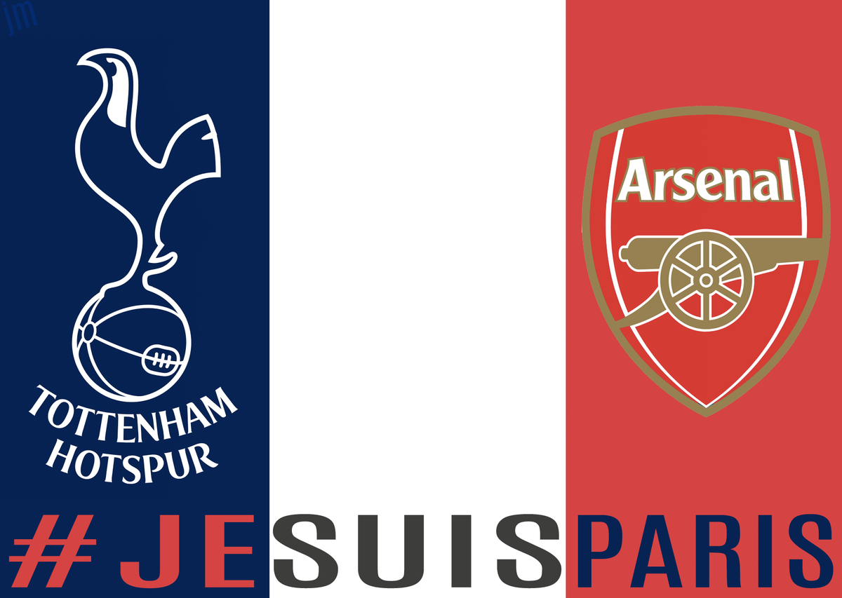 ArsenaIFC's tweet photo. Us and the @_THFC_ account have agreed to post this unified. Some things in life are more important #JeSuisParis https://t.co/N6aLNu5RtT